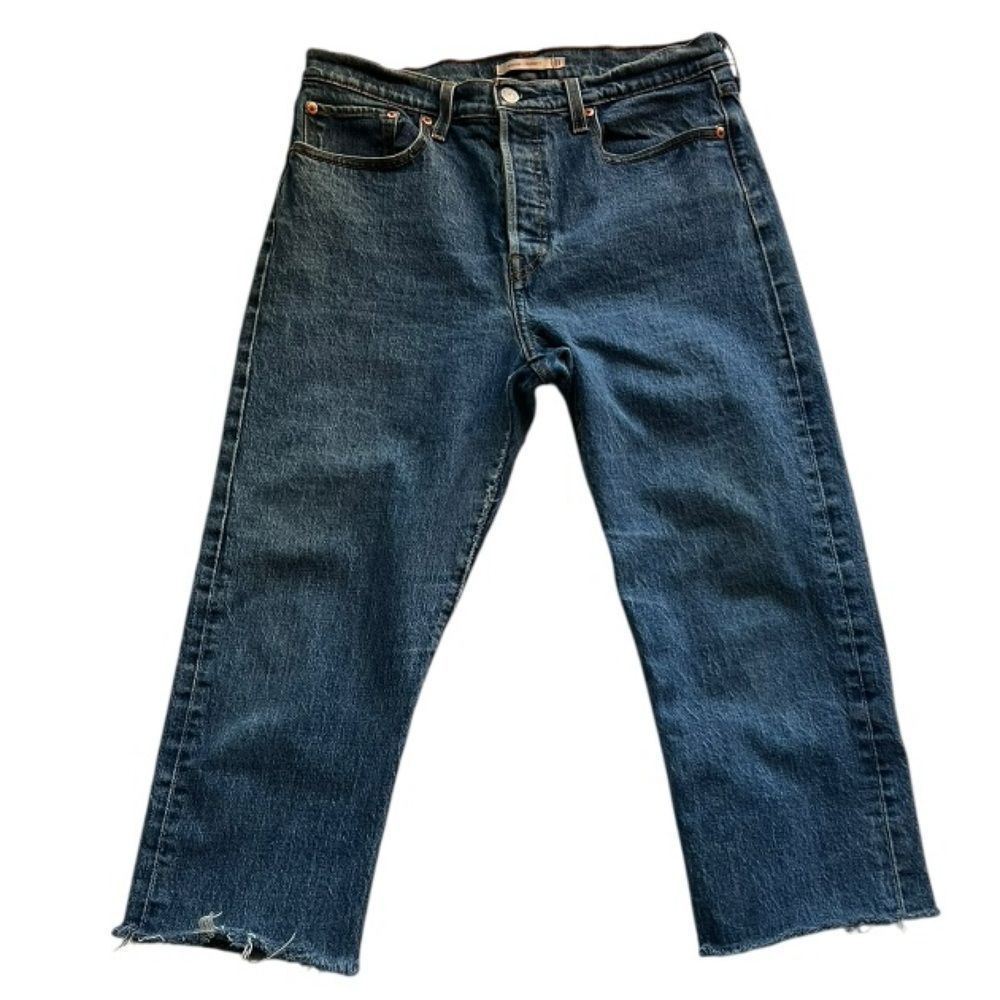 Levi's Wedgie Straight Ankle  Frayed Hems High Waist Distressed Premium Jeans 31